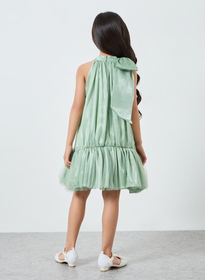 Take Two Girls Green Organza Bow Detail Ruffle Hem Dress - Image 4